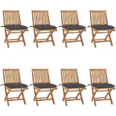 vidaXL Chaises de jardin pliantes avec coussins 8 pcs. Bois massif teck