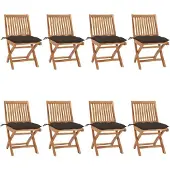 vidaXL Chaises de jardin pliantes avec coussins 8 pcs. Bois massif teck