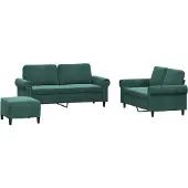 vidaXL Ensemble de canapés 3 pièces avec coussins vert foncé velours