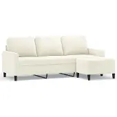 vidaXL Canapé 3 places avec pouf Crème 180 cm velours