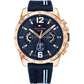 Tommy Hilfiger Montre Homme 1791474 - Cadran bleu, bracelet silicone bleu, tachymètre, quartz, 5 ATM