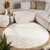 FRAAI Tapis scandinave rond - Lova Diamond Crème | Ø 100 cm | Rond | Pile haute