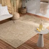 FRAAI Tapis d'extérieur en jute - Daisy Medallion Blanc | 200x290 cm | Rectangulaire | Tissage plat