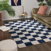FRAAI Tapis à damier - Blox Bleu | 200x290 cm | Rectangulaire | Pile courte