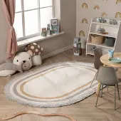 Little Olly Tapis ovale lavable pour enfant - Milo Gris | 140x210 cm | Ovale | Pile courte