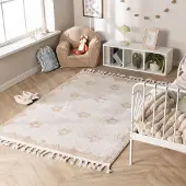 Little Olly Tapis lavable pour enfant - Moos Flower Crème | 200x290 cm | Rectangulaire | Pile courte