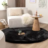 NATURL. Tapis rond à poils longs - Comfy Supreme Noir | Ø 160 cm | Rond | Pile haute