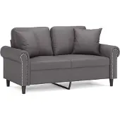 vidaXL Canapé 2 places avec oreillers gris 120 cm similicuir