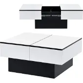 En.casa Table basse extensible « Lens » avec espace de rangement 80 x 60 x 36 cm Noir / Blanc