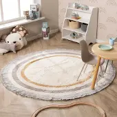 Little Olly Tapis rond lavable pour enfant - Milo Gris | Ø 160 cm | Rond | Pile courte