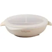 Virgel Assiette en silicone avec ventouse et couvercle beige, 1 pc
