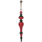 Clayre & Eef Pendentif de Noël Ø 9x57 cm Rouge Vert Métal