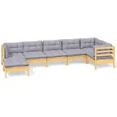 vidaXL Ensemble salon de jardin 7 pièces avec coussins gris pin massif