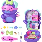 Polly Pocket Poup es et coffret de jeu pour chiots, jouet de voyage compact avec 1 micro-poup e, nourriture et accessoires de mode