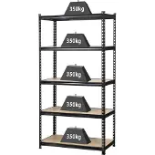 Toolcraft Rayonnage lourd TOOLCRAFT (l x h x p) 900 x 1800 x 450 mm métal, MDF noir bois 1 pc(s)