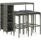 vidaXL Ensemble bar de jardin 5 pièces avec coussins Poly rotin gris