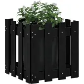 vidaXL Jardinière avec design de clôture noir 40x40x40 cm pin massif