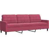 vidaXL Canapé 3 places vin rouge 210 cm velours