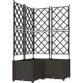vidaXL Bac à fleurs avec Treillis 3 pcs Marron 80 x 80 x 143 cm PP