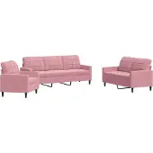 vidaXL Ensemble de canapés 3 pièces avec coussins Rose velours