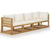 vidaXL Canapé de jardin 4 places avec coussins Crème Acacia Bois massif
