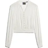 Superdry pour femme. W6011796A Blouse blanche à smocks avec bordure en dentelle (M), Casuel, Coton, Manche longue