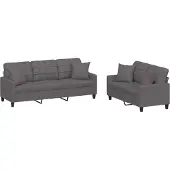 vidaXL Ensemble de canapés 2 pièces avec coussins Gris Similicuir