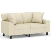 vidaXL Canapé 2 places avec coussins décoratifs Crème 120 cm Similicuir