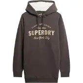 Superdry Luxe Metallic Logo Hood Long Sleeve Short Dress Noir 2XS-XS Femme