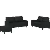 vidaXL Ensemble de canapés 3 pièces avec coussins Noir Similicuir