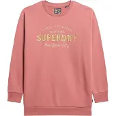 Superdry Luxe Metallic Logo Long Sleeve Midi Dress Rose S-M Femme