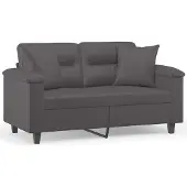vidaXL Canapé 2 places avec oreillers gris 120 cm similicuir