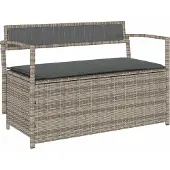vidaXL Banc de jardin avec espace de rangement et coussins Gris Poly Rattan