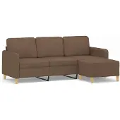 vidaXL Canapé 3 places avec pouf Marron 180 cm Tissu