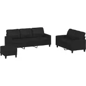 vidaXL Ensemble de canapés 3 pièces avec coussins Noir Similicuir