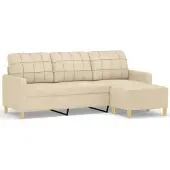 vidaXL Canapé 3 places avec pouf Crème 180 cm Tissu
