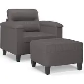 vidaXL Fauteuil avec tabouret Gris 60 cm Similicuir