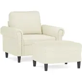 vidaXL Fauteuil avec pouf Crème 60 cm Velours