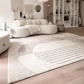 FRAAI Tapis à poils longs - Serene Shapes Crème | 80x150 cm | Rectangulaire | Pile haute