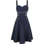 Voodoo Vixen Robe mi-longue Rockabilly de - Robe Évasée Claudia Nautical - S - XXL - pour Femme - marine - Taille S