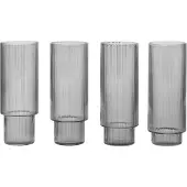 Ferm Living Ripple Verres à boire longs - Lot de 4 Smoked Grey