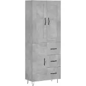 vidaXL Highboard gris béton 69,5x34x180 cm Bois composite
