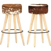 vidaXL Tabouret de bar 2 pcs. Marron Bois de manguier brut et cuir véritable