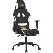 vidaXL Fauteuil gaming avec repose-pieds, tissu noir et crème
