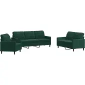 vidaXL Ensemble de canapés 3 pièces avec coussins vert foncé velours