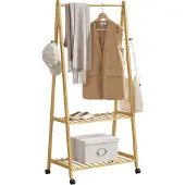 En.casa Portant À Vêtements À Roulettes Ullensvang Bambou 70 X 43 X 152 Cm [En.Casa]