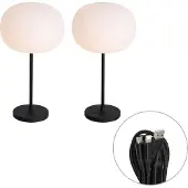 QAZQA Ensemble de 2 lampes de table rechargeables modernes blanches - Maloi