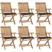vidaXL Chaises de jardin pliantes avec coussins 6 pcs. Bois massif teck