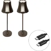 QAZQA Ensemble de 2 lampes de table rétro bronze foncé rechargeables IP44 - Granny