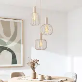 LumenXL Suspension moderne Nudea avec abat-jours métalliques beiges, 3 lumières